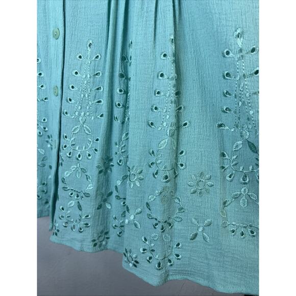 Soft Surroundings 2X Tunic Shirt Turquoise Roll Long Sleeve Pleated Eyelet XXL - Picture 3 of 8